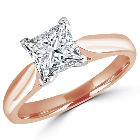Princess Cut Diamond Solitaire V-Prong Engagement Ring in Rose Gold - #1244LP-SMALL-R