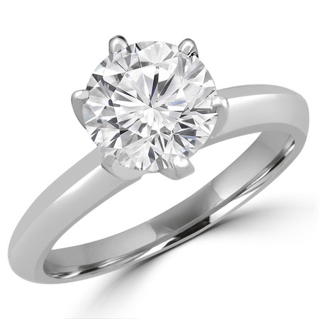Round Cut Diamond Solitaire 6-Prong Knife-Edge Engagement Ring in White Gold - #1956-SMALL-W
