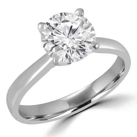 Round Cut Diamond Solitaire Tapered-Shank 4-Prong Cathedral-Set Engagement Ring in White Gold - #2307L-SMALL-W