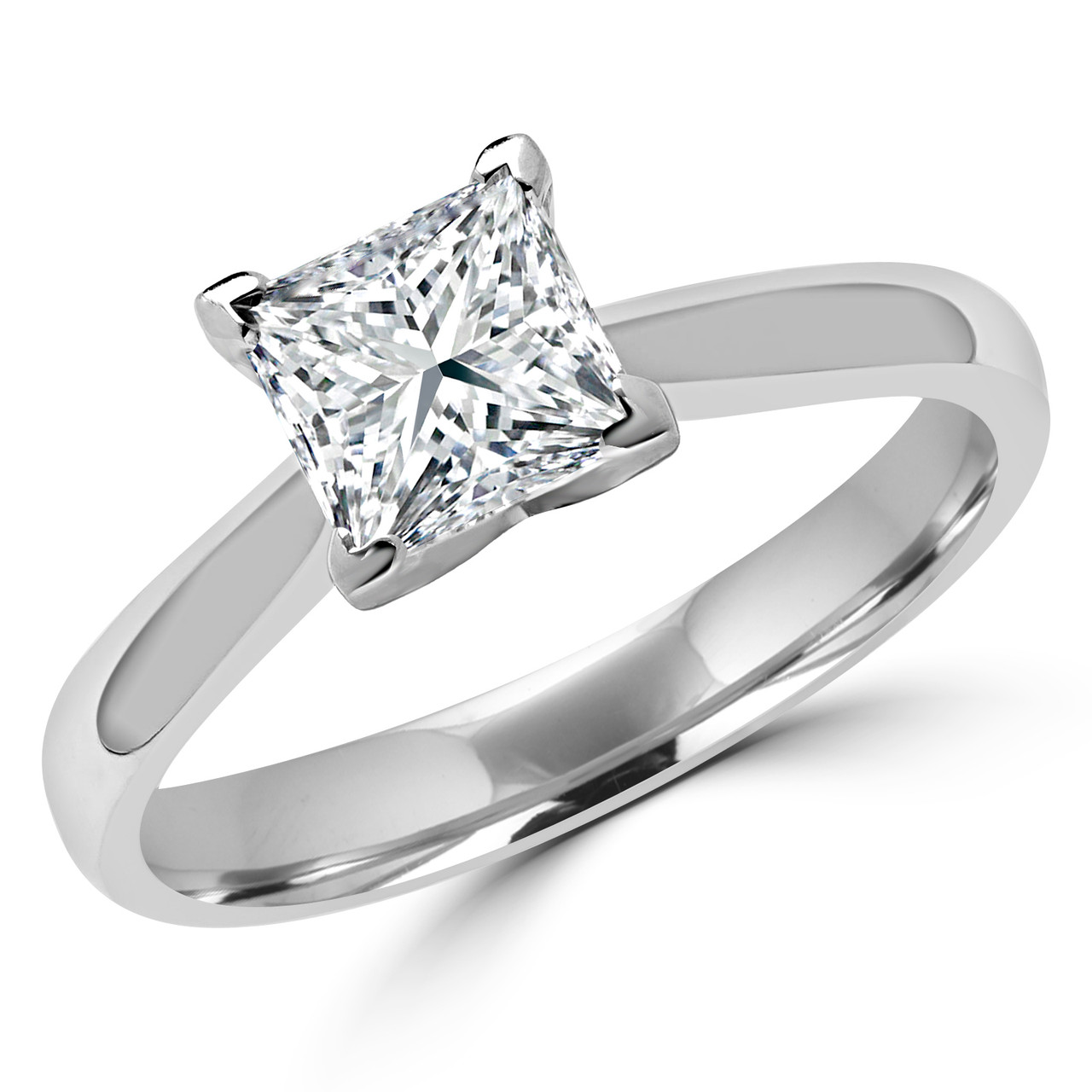 Princess Cut Diamond Solitaire Tapered-Shank V-Prong Cathedral-Set ...