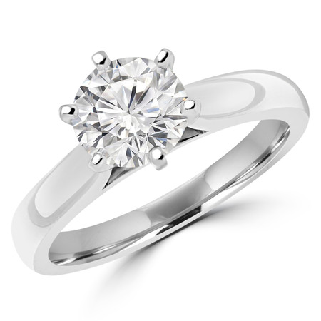 Round Cut Diamond Solitaire Cathedral Set 6-Prong Engagement Ring in White Gold - #2544L-SMALL-W