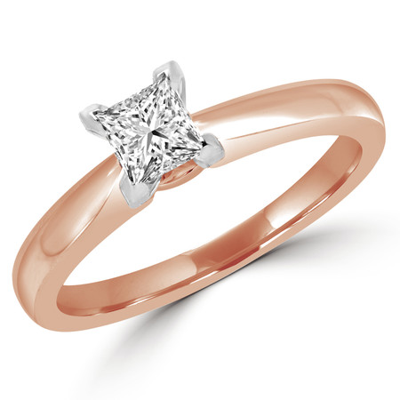 Princess Cut Diamond Solitaire V-Prong Engagement Ring in Rose Gold - #2546LP-SMALL-R