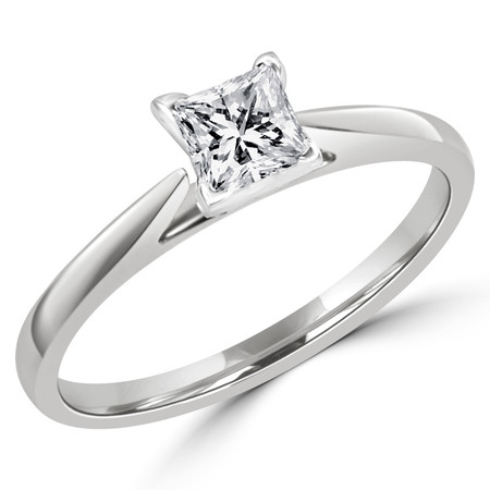 Princess Cut Diamond Solitaire Cathedral Set 4-Prong Engagement Ring in White Gold - #356LP-SMALL-W