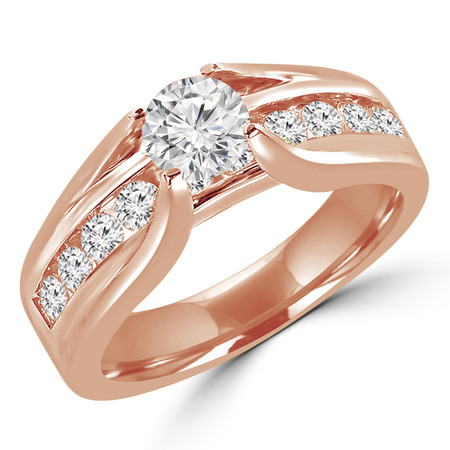 Round Cut Diamond Multi-Stone High-Set 4-Prong Engagement Ring with Round Channel-Set Diamond Accents in Rose Gold - #HR6451-SMALL-R