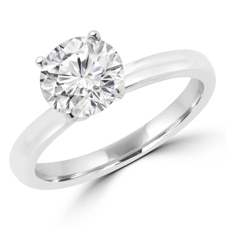 Round Cut Diamond Solitaire 4-Prong Engagement Ring with Round Diamond Accents in White Gold - #LENA-SMALL-W