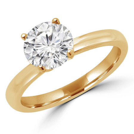 Round Cut Diamond Solitaire 4-Prong Engagement Ring with Round Diamond Accents in Yellow Gold - #LENA-SMALL-Y