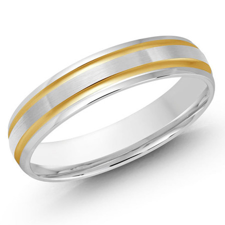 4 MM two-tone white and yellow gold double grooved satin finish band (MDVB0243) - #JM-393-4L