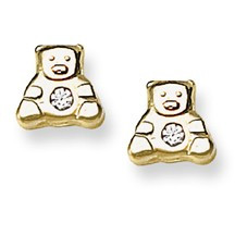 CZ Accent Teddy Bear Stud Baby Earrings in 14K Yellow Gold - #AD-082