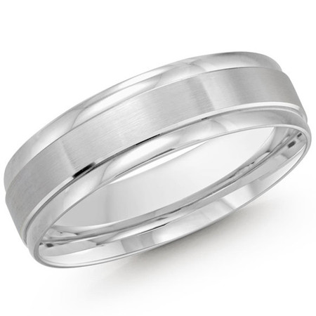 Men's 6 MM all white gold classic band with satin center and high polish edges (MDVB0389) - #LCF-031W