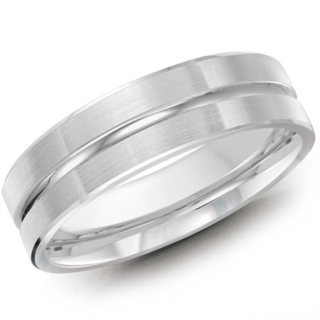Men's 6 MM all white gold band with high polish center groove (MDVB0439) - #LCF-117-6WG