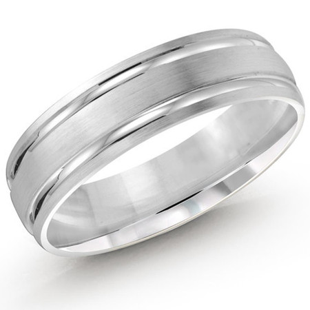 Men's 6 MM all white gold band with vertical grooved center (MDVB0449) - #LCF-393