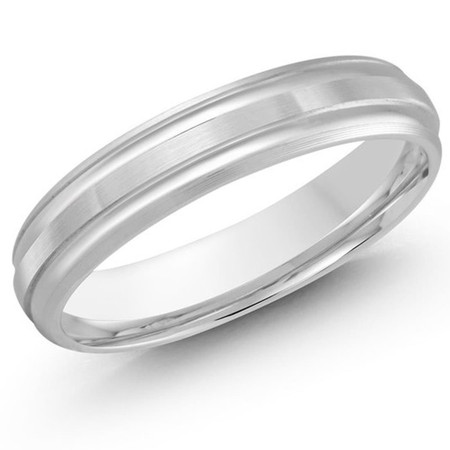 Men's 4 MM all white gold double grooved satin finish band (MDVB0460) - #LCF-411-4WG