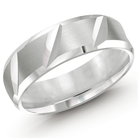 Men's 6 MM all white gold band with slanted angle satin center  (MDVB0476) - #LCF-646