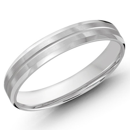Men's 4 MM all white gold satin finish band with single grooved center (MDVB0484) - #LCF-697-4WG