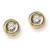 CZ Accent Bezel Stud Baby Earrings in 14K Yellow Gold - #AD-028