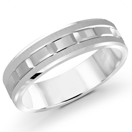 Men's 6 MM all white gold brick motif band (MDVB0609) - #MRD-046-6WG
