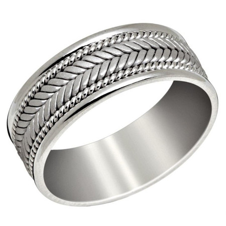 Men's 8 MM all white gold band with milgrain detailing (MDVB0624) - #P-004C