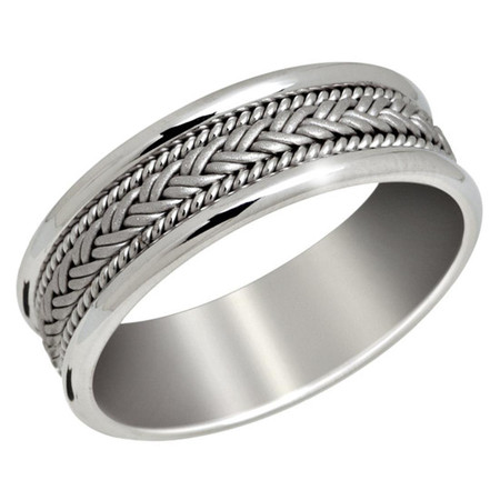 Men's 7 MM all white gold band with weaved center and milgrain detail (MDVB0650) - #P-030C