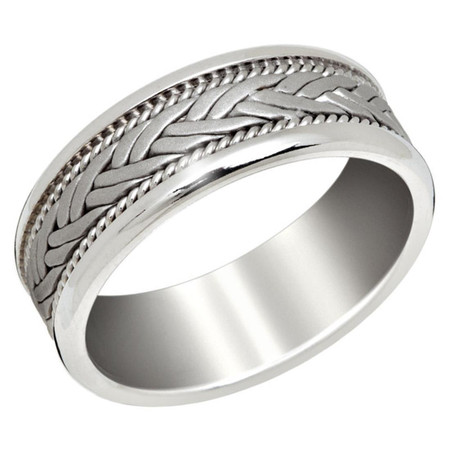 Men's 8 MM all white gold band with interlocked center and milgrain detail (MDVB0651) - #P-032C