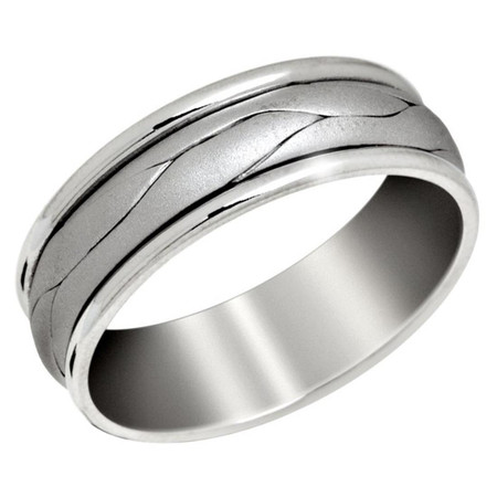 Men's 7 MM all white gold band with weaved center    (MDVB0654) - #P-043