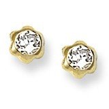 CZ Accent Floral Motif Stud Baby Earrings in 14K Yellow Gold - #AD-040
