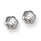 CZ Accent Floral Motif Stud Baby Earrings in 14K White Gold - #AD-040W