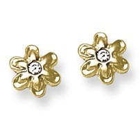 CZ Accent Flower Stud Baby Earrings in 14K Yellow Gold - #AD-046