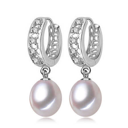 White Freshwater Pearl  Drop/Dangle Earrings in .925 Sterling Silver - #BMS170074
