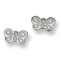 Butterfly Stud Baby Earrings in 14K White Gold - #AD-072W