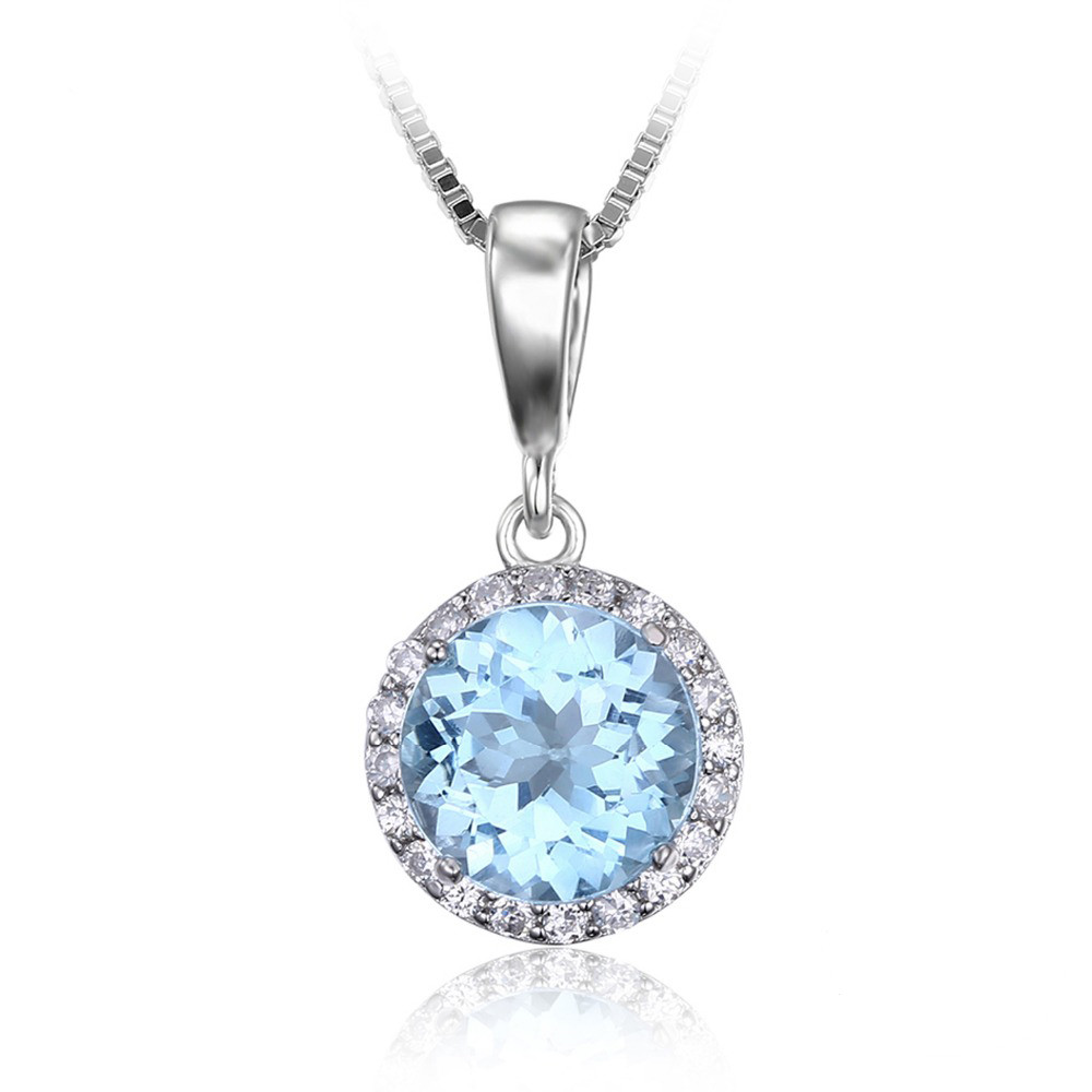 2 2/3 CTW Round Blue Topaz Halo Pendant Necklace in .925 Sterling