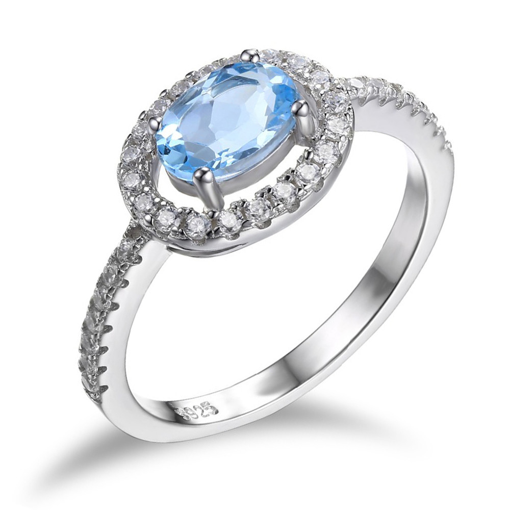 1 3/4 CTW Oval Blue Topaz Cocktail Ring in .925 Sterling Silver - Size ...