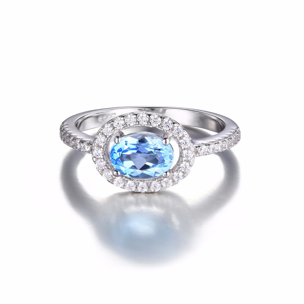 1 3/4 CTW Oval Blue Topaz Cocktail Ring in .925 Sterling Silver - Size ...