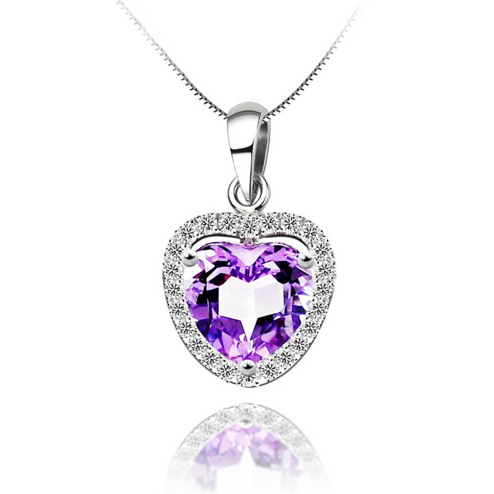2 2/5 CTW Heart Purple Amethyst Heart Pendant Necklace in .925 Sterling