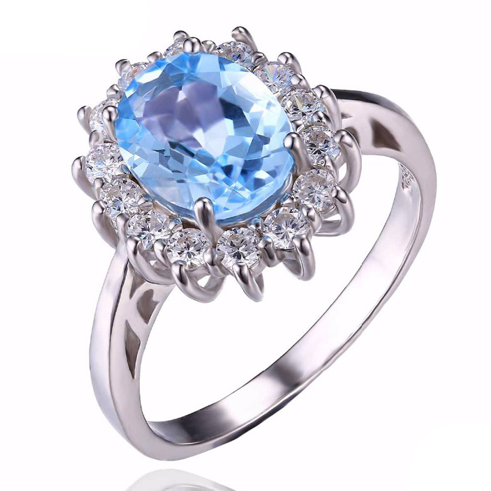 2 9/10 CTW Oval Blue Topaz Cocktail Ring in .925 Sterling Silver - Size ...