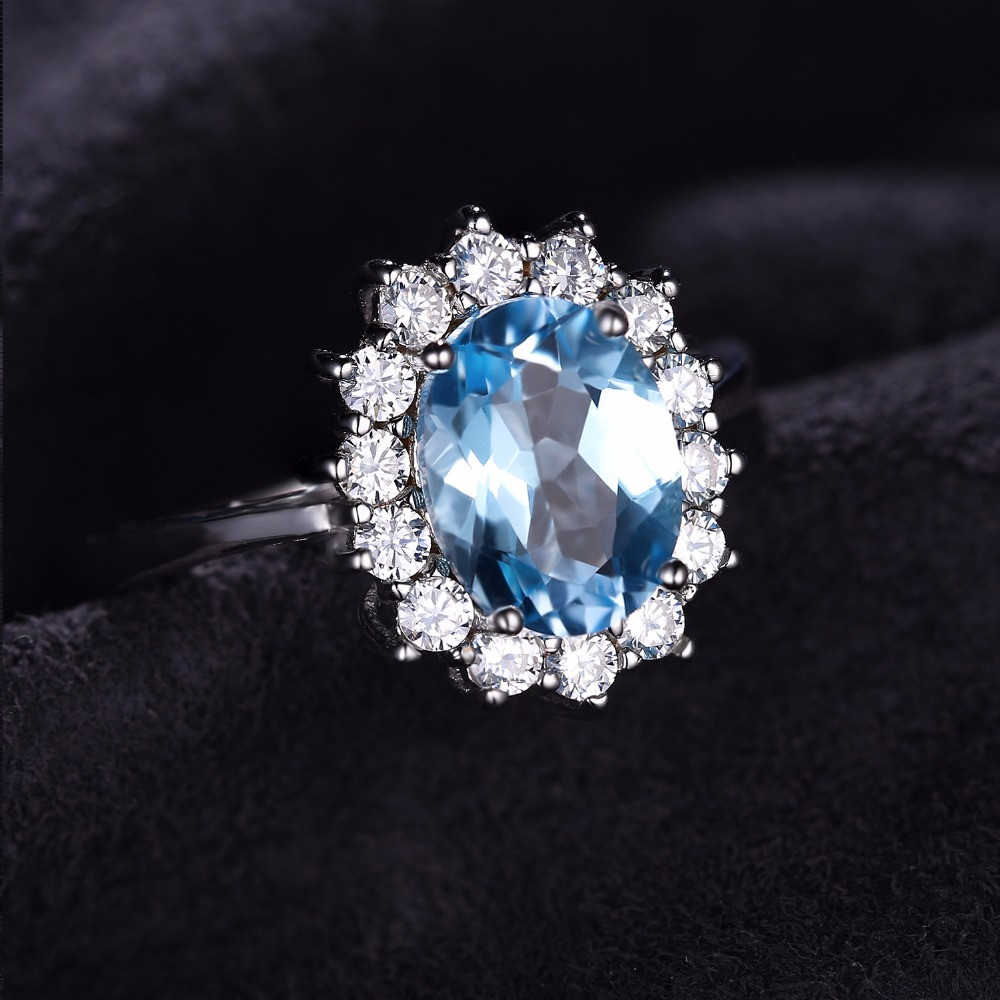 2 9/10 CTW Oval Blue Topaz Cocktail Ring in .925 Sterling Silver - Size ...