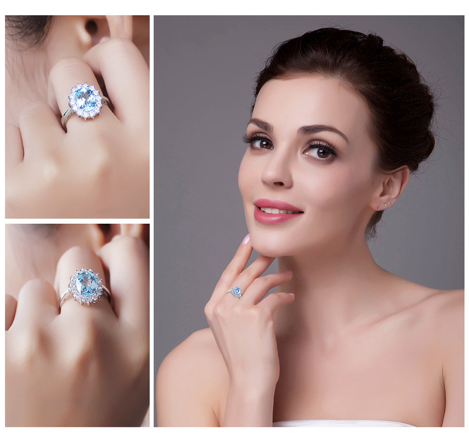 2 9/10 CTW Oval Blue Topaz Cocktail Ring in .925 Sterling Silver - Size ...