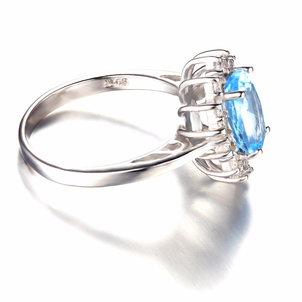 2 9/10 CTW Oval Blue Topaz Cocktail Ring in .925 Sterling Silver - Size ...
