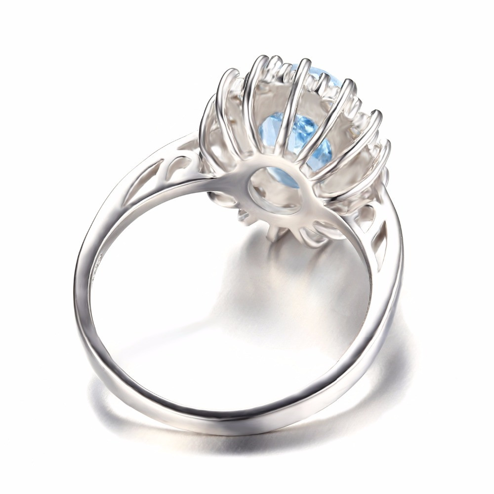 2 9/10 CTW Oval Blue Topaz Cocktail Ring in .925 Sterling Silver - Size ...
