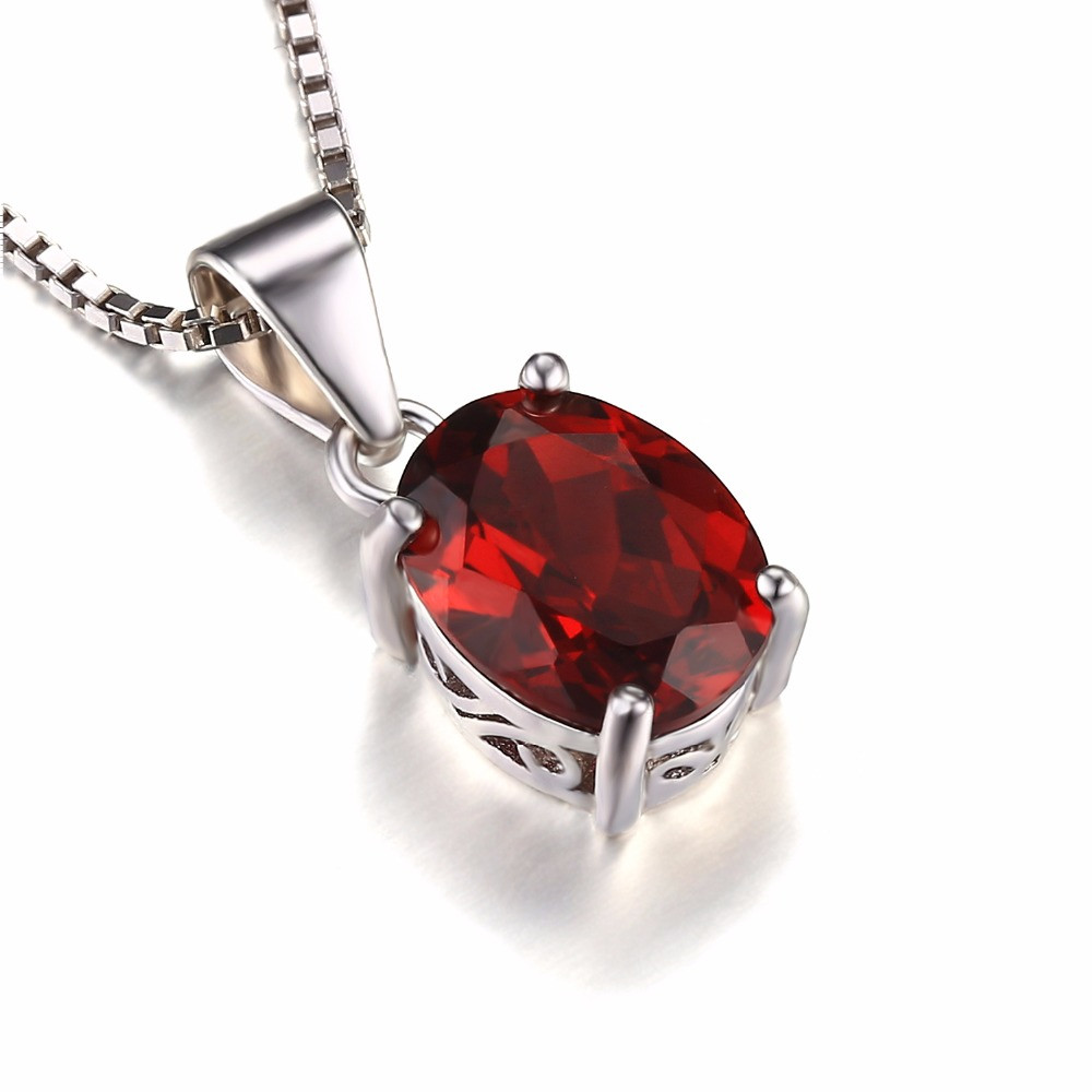 2 1/2 CT Oval Red Solitaire Pendant Necklace in .925 Sterling