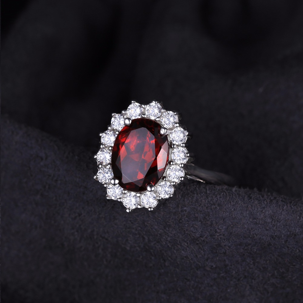 3 2/5 CTW Oval Red Garnet Cocktail Ring in .925 Sterling Silver - Size ...