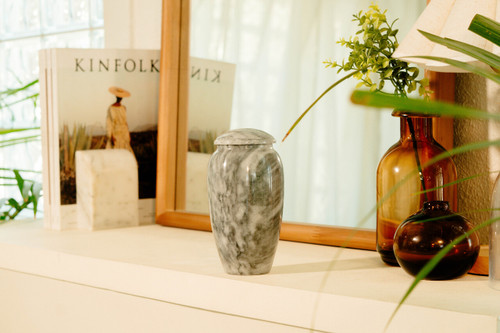 Serenity Cloud Grey Marble Keepsake Cremation Urn For Ashes - Small Keepsake