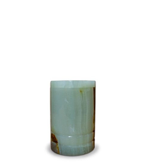 Toscano Jade Green Onyx Keepsake Urn For Ashes - Jade Green Onyx is unique and elegant with its distinctive light green with rust and white veins. This colors and veining is moderately irregular, but it is what defines the uniqueness of this stone. Quarried and made from 100% real natural marble.  Hand crafted from a solid piece of marble and polished to shine. Because it is natural, the color and pattern in each urn will vary.  The lid can be sealed with adhesive that can be found at a local hardware store.  Adhesive is included.

It’s the perfect vessel as a keepsake for display in your home, niche, funeral, columbarium, burial, scattering ashes, or as a reminder and in remembrance of their love and spirit. 