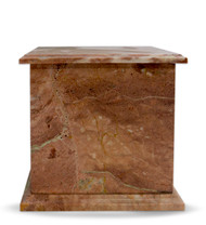 Modern Rosemary Onyx Marble Cremation Urn - Rosemary Onyx Marble is a pink stone that features pinkish red color, earthy browns, and white crystal with heavy random veins. Some may even include a greenish tone.  Quarried and made from 100% real natural marble. Hand crafted from a solid piece of marble and polished to shine. Because it is natural, the color and pattern in each urn will vary.  The bottom is lined with felt to prevent scratches and provide stability and includes a threaded lid to secure ashes.

It’s the perfect vessel as a keepsake for display in your home, niche, funeral, columbarium, burial, scattering ashes, or as a reminder and in remembrance of their love and spirit.

Memory Cremation Urns
