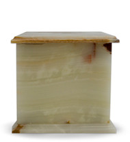 Modern Jade Green Onyx Marble Cremation Urn - Jade Green Onyx is unique and elegant with its distinctive light green with rust and white veins. This colors and veining is moderately irregular, but it is what defines the uniqueness of this stone.  Quarried and made from 100% real natural marble. Hand crafted from a solid piece of marble and polished to shine. Because it is natural, the color and pattern in each urn will vary.  The bottom is lined with felt to prevent scratches and provide stability and includes a threaded lid to secure ashes.

It’s the perfect vessel as a keepsake for display in your home, niche, funeral, columbarium, burial, scattering ashes, or as a reminder and in remembrance of their love and spirit.

Memory Cremation Urns