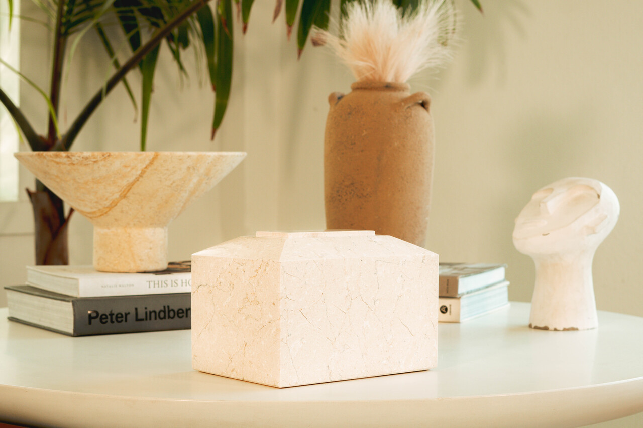 Contemporary Natural Beige Marble Urn For Ashes - Full Size (Adult)