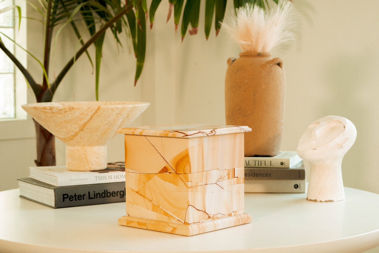 Modern Burma Teakwood Marble  Cremation Urn for Ashes