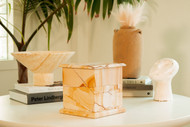 Modern Burma Teakwood Marble  Cremation Urn for Ashes