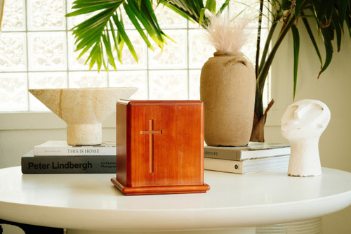 Mahogany Wood Cross Cremation Urn