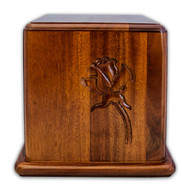 Mahogany Wood Box with Rose Cremation Urn for Ashes
