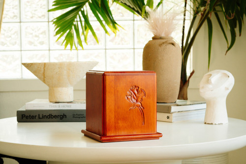Mahogany Wood Box with Rose Cremation Urn for Ashes